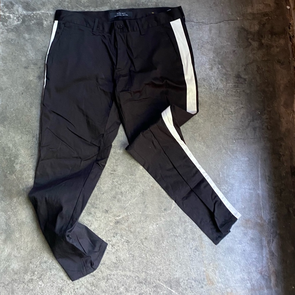 Zara slim fit black pant w/ white stripe on leg